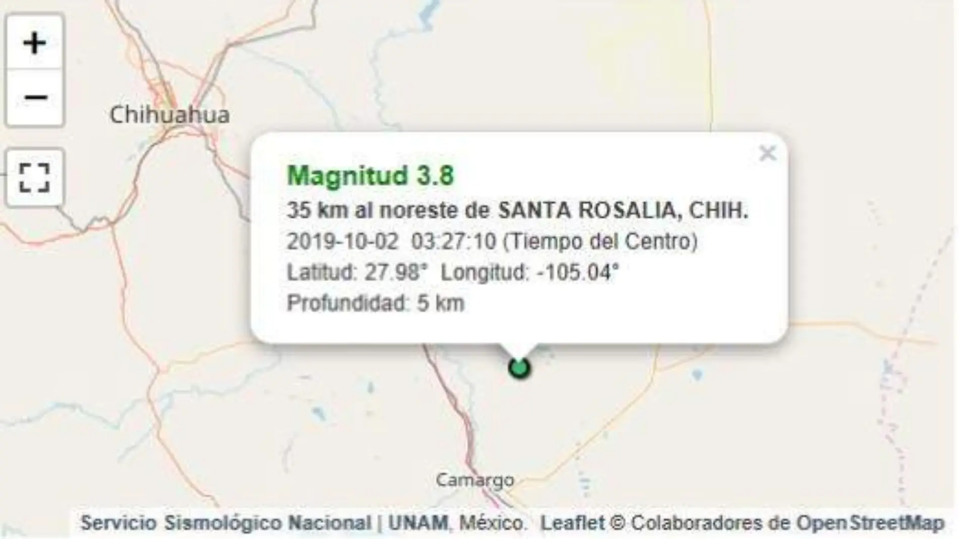 Sismo 3.8